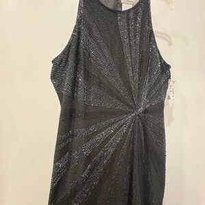 Papell Boutique Black and Silver Evening Dress